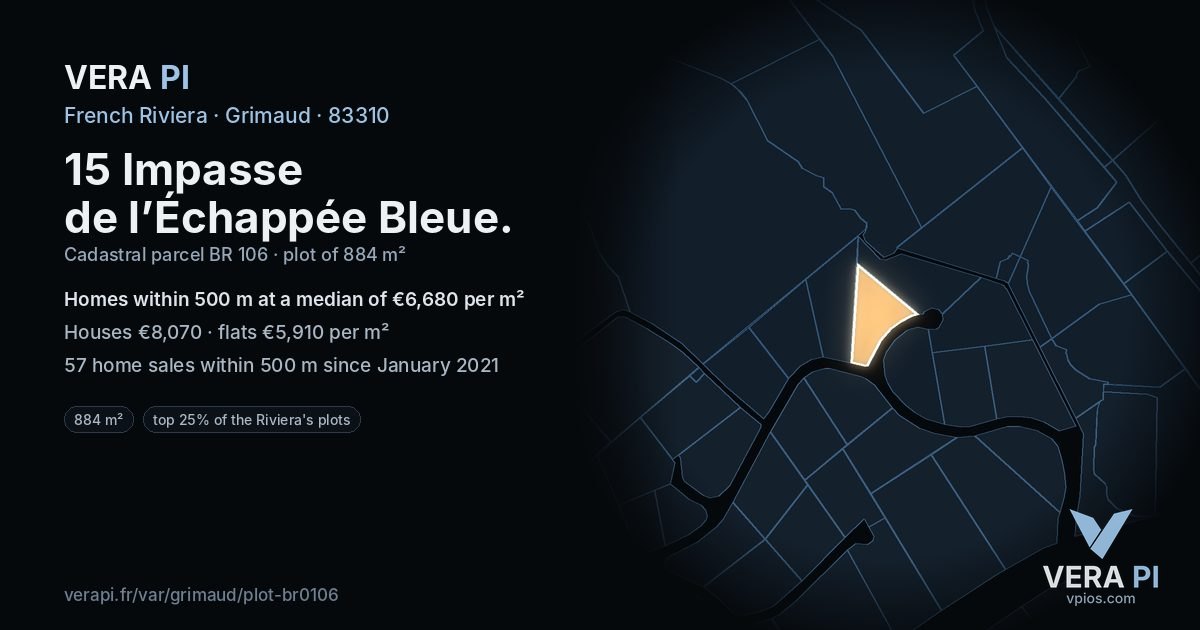15 Impasse de l’Échappée Bleue, Grimaud at night – the plot lit, the parcels around coloured by the prices near them