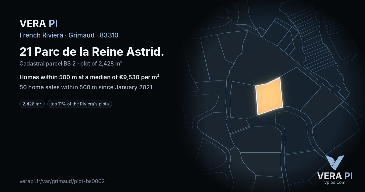 21 Parc de la Reine Astrid, Grimaud at night – the plot lit, the parcels around coloured by the prices near them