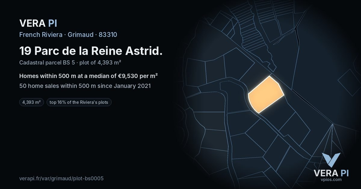 19 Parc de la Reine Astrid, Grimaud at night – the plot lit, the parcels around coloured by the prices near them