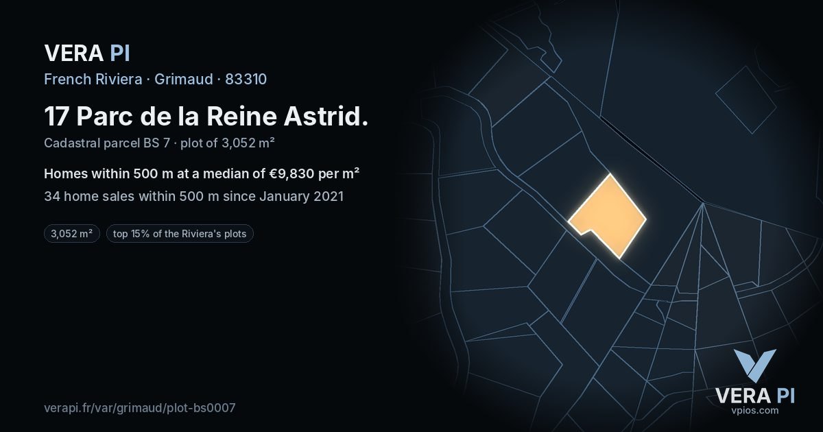 17 Parc de la Reine Astrid, Grimaud at night – the plot lit, the parcels around coloured by the prices near them