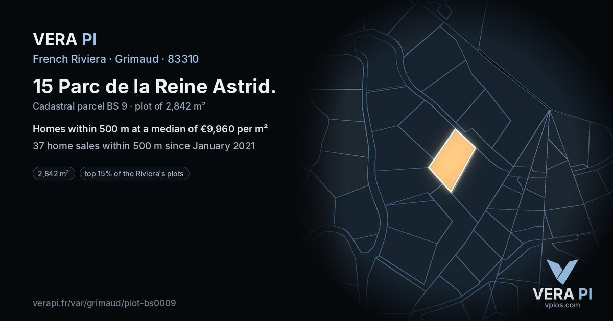 15 Parc de la Reine Astrid, Grimaud at night – the plot lit, the parcels around coloured by the prices near them
