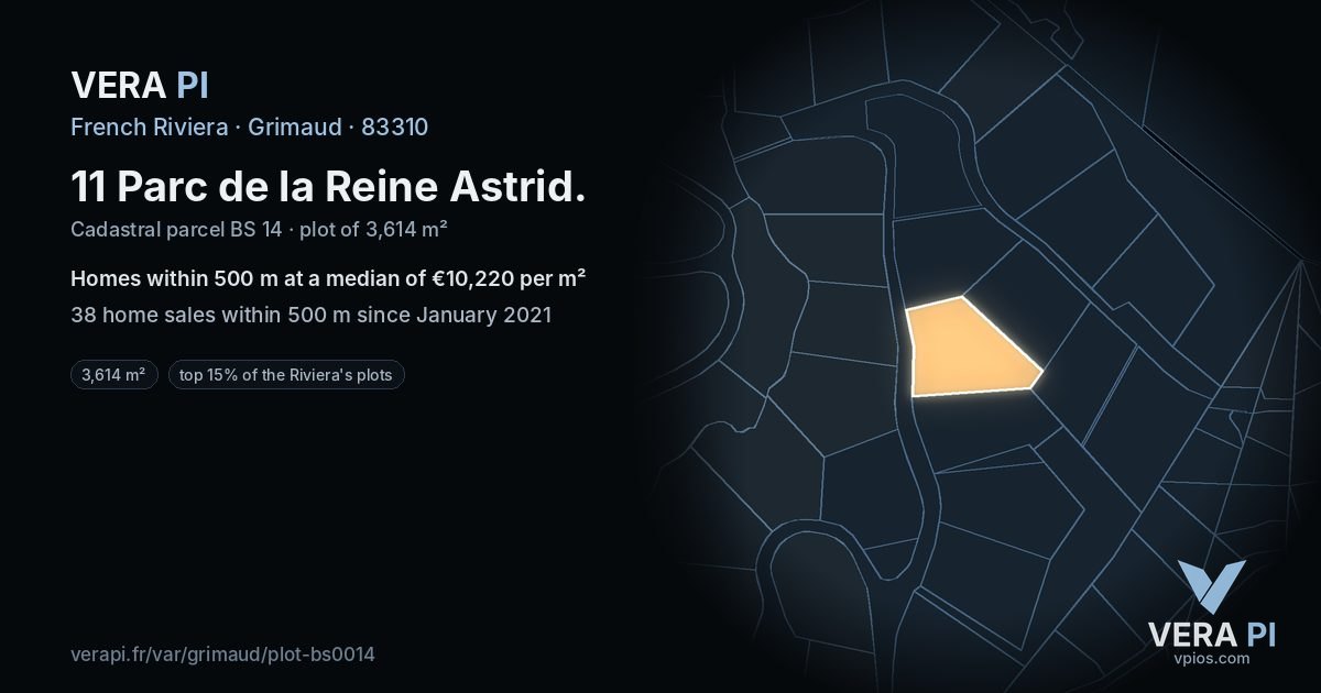 11 Parc de la Reine Astrid, Grimaud at night – the plot lit, the parcels around coloured by the prices near them