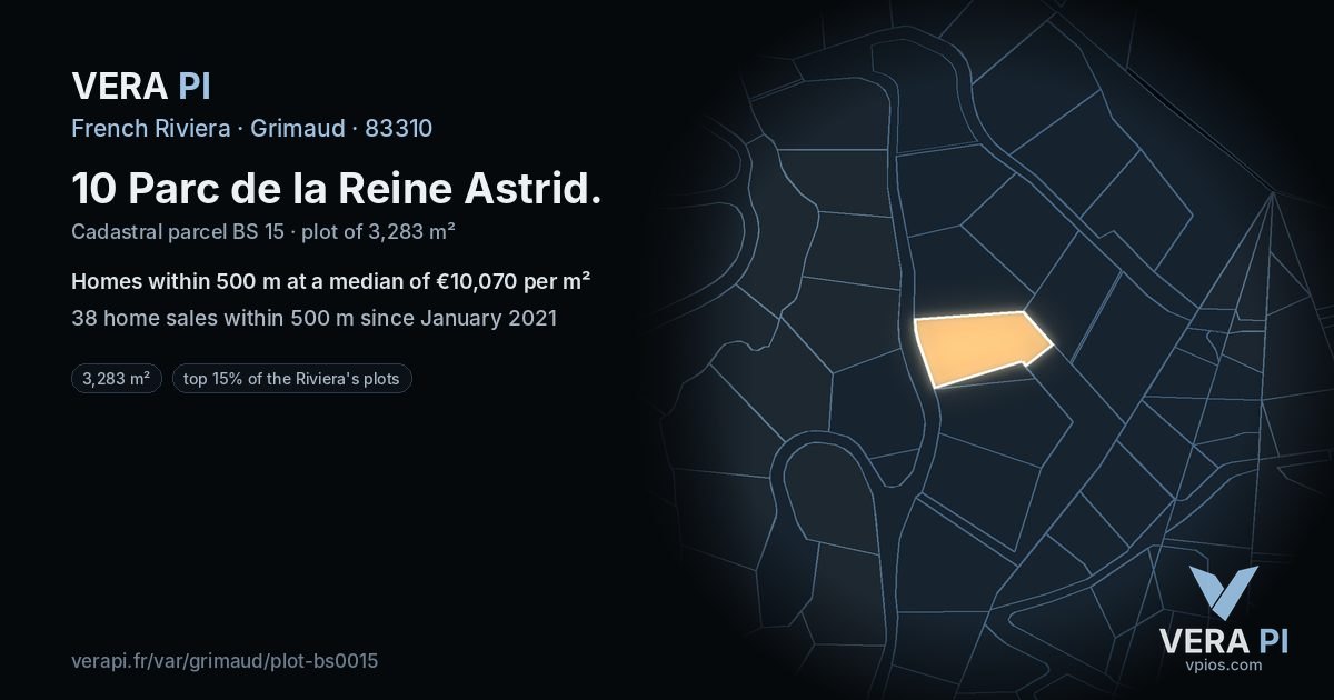 10 Parc de la Reine Astrid, Grimaud at night – the plot lit, the parcels around coloured by the prices near them