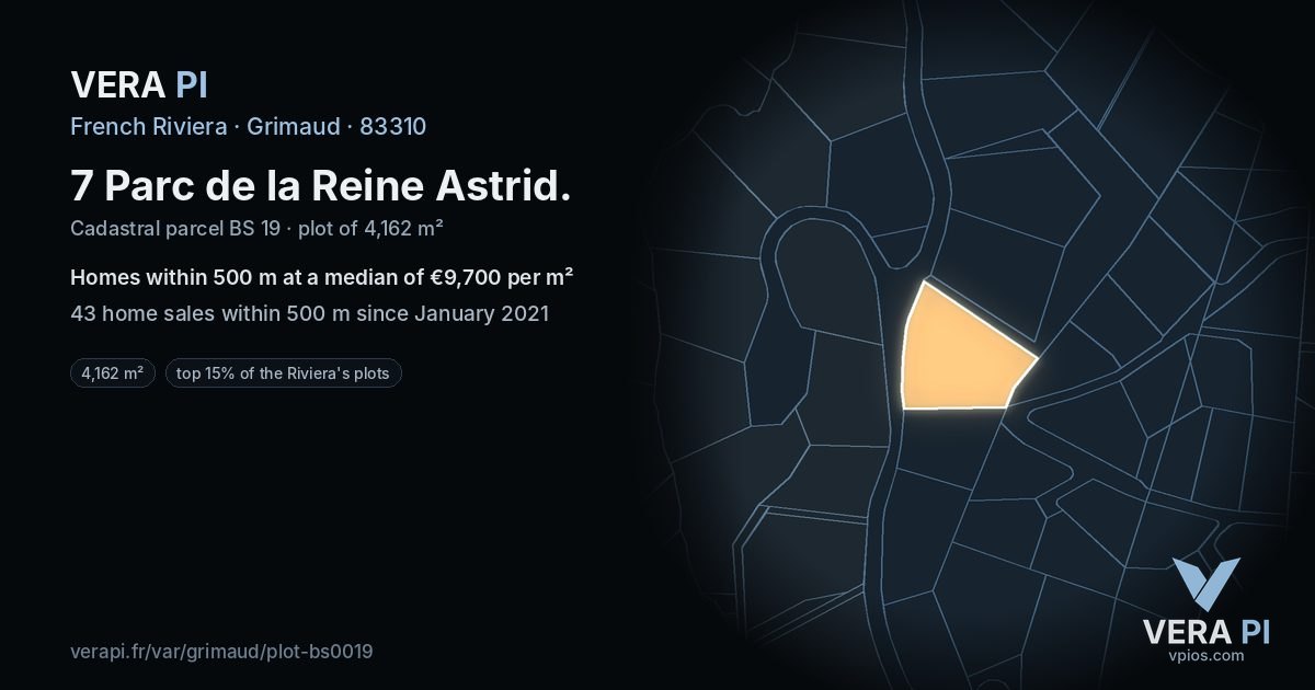 7 Parc de la Reine Astrid, Grimaud at night – the plot lit, the parcels around coloured by the prices near them