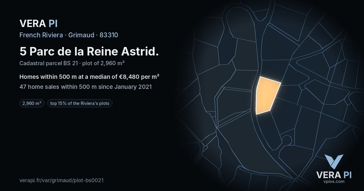 5 Parc de la Reine Astrid, Grimaud at night – the plot lit, the parcels around coloured by the prices near them