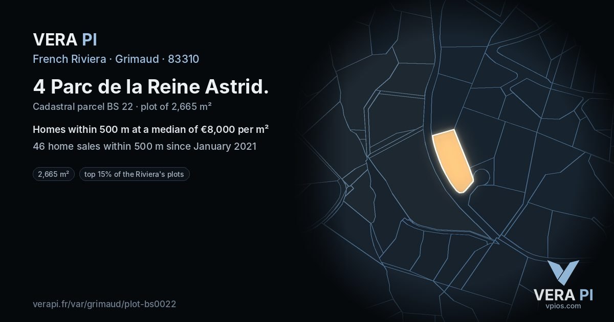 4 Parc de la Reine Astrid, Grimaud at night – the plot lit, the parcels around coloured by the prices near them