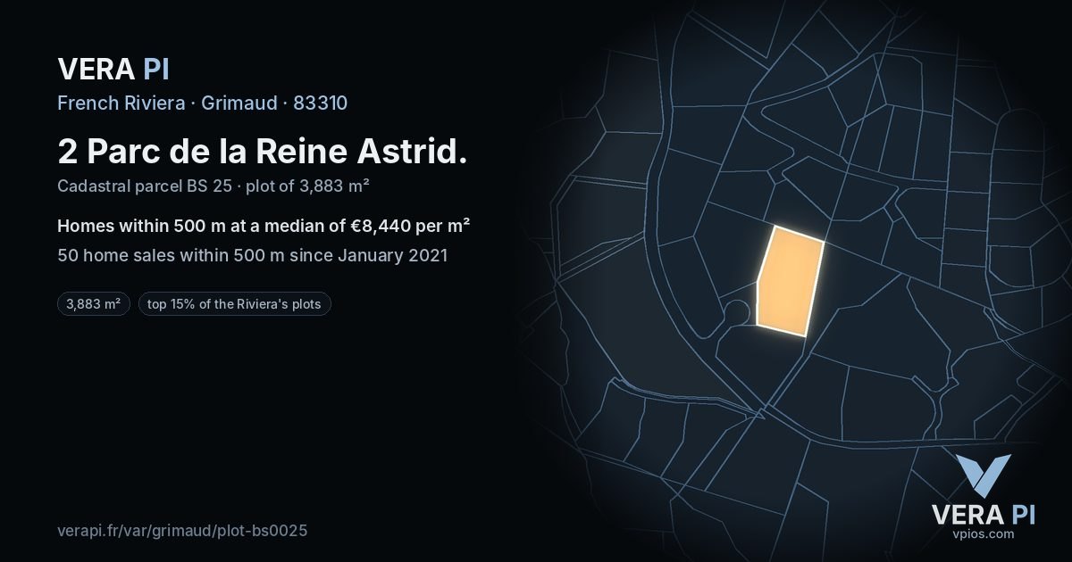 2 Parc de la Reine Astrid, Grimaud at night – the plot lit, the parcels around coloured by the prices near them