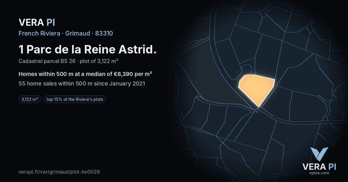 1 Parc de la Reine Astrid, Grimaud at night – the plot lit, the parcels around coloured by the prices near them
