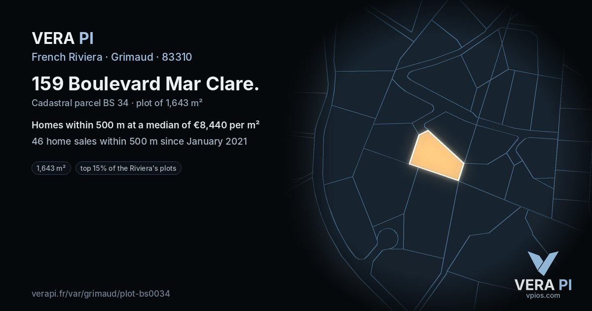 159 Boulevard Mar Clare, Grimaud at night – the plot lit, the parcels around coloured by the prices near them