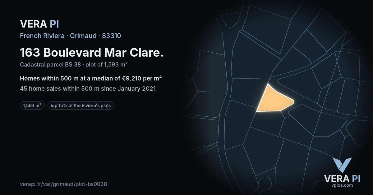 163 Boulevard Mar Clare, Grimaud at night – the plot lit, the parcels around coloured by the prices near them