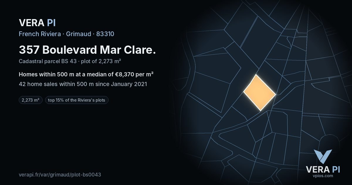357 Boulevard Mar Clare, Grimaud at night – the plot lit, the parcels around coloured by the prices near them