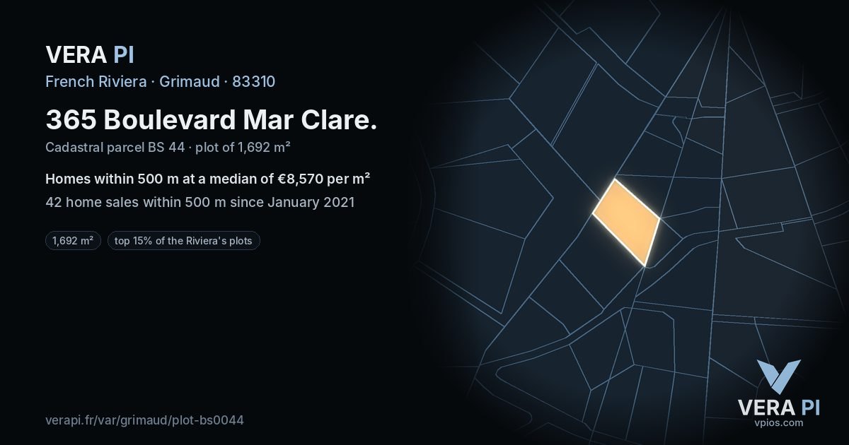 365 Boulevard Mar Clare, Grimaud at night – the plot lit, the parcels around coloured by the prices near them