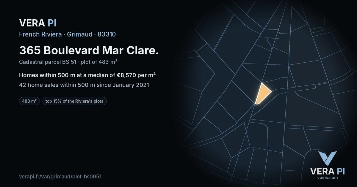 365 Boulevard Mar Clare, Grimaud at night – the plot lit, the parcels around coloured by the prices near them