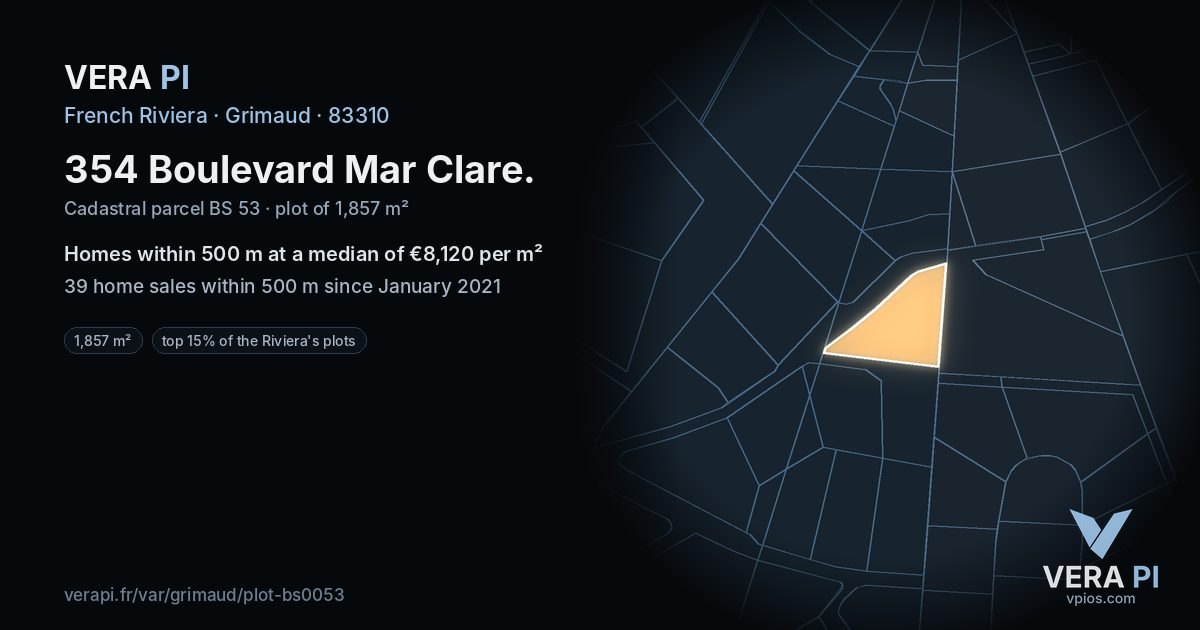 354 Boulevard Mar Clare, Grimaud at night – the plot lit, the parcels around coloured by the prices near them