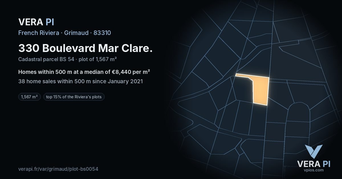330 Boulevard Mar Clare, Grimaud at night – the plot lit, the parcels around coloured by the prices near them