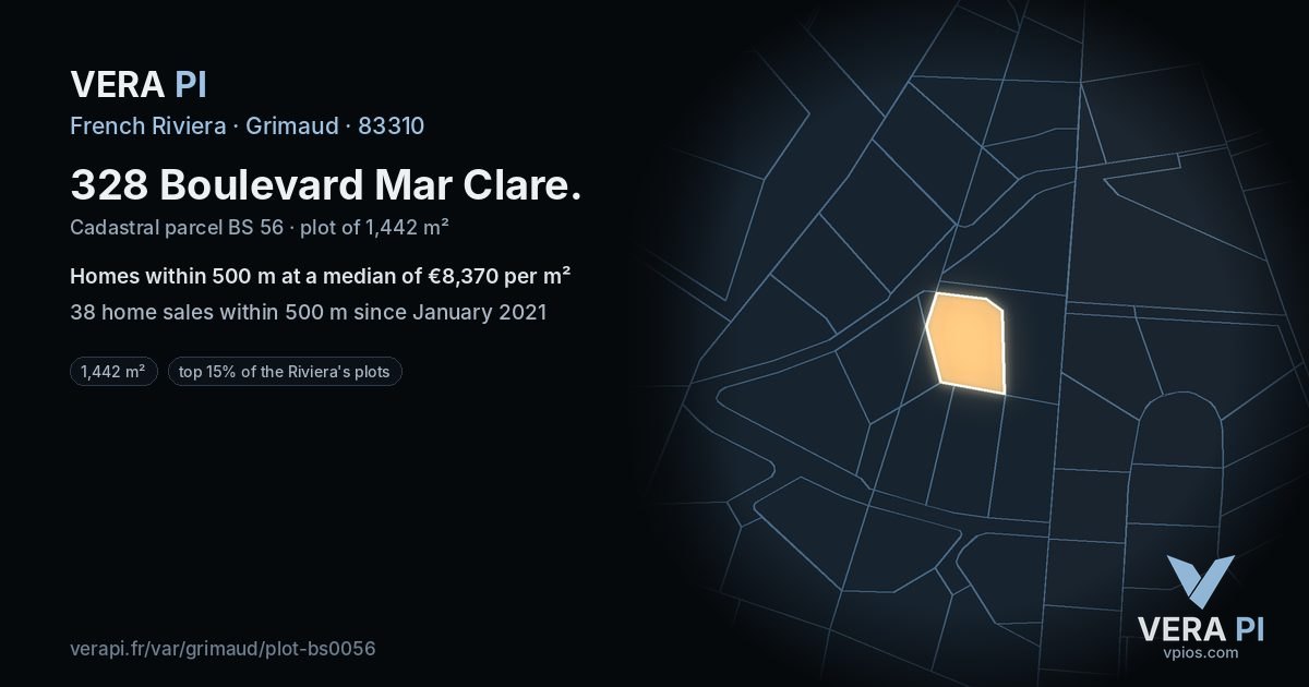 328 Boulevard Mar Clare, Grimaud at night – the plot lit, the parcels around coloured by the prices near them