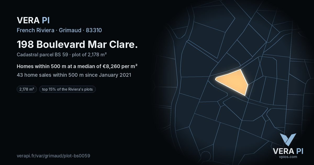 198 Boulevard Mar Clare, Grimaud at night – the plot lit, the parcels around coloured by the prices near them