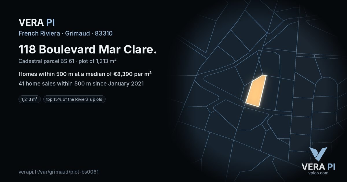 118 Boulevard Mar Clare, Grimaud at night – the plot lit, the parcels around coloured by the prices near them