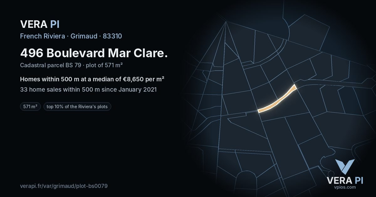 496 Boulevard Mar Clare, Grimaud at night – the plot lit, the parcels around coloured by the prices near them