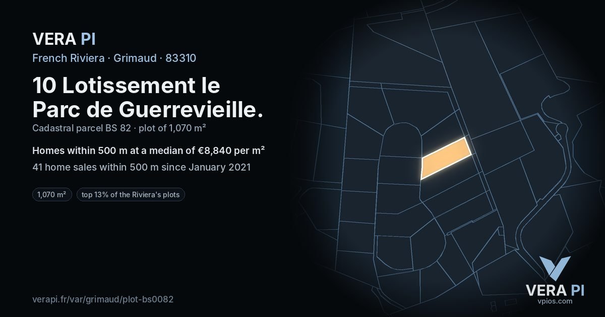10 Lotissement le Parc de Guerrevieille, Grimaud at night – the plot lit, the parcels around coloured by the prices near them