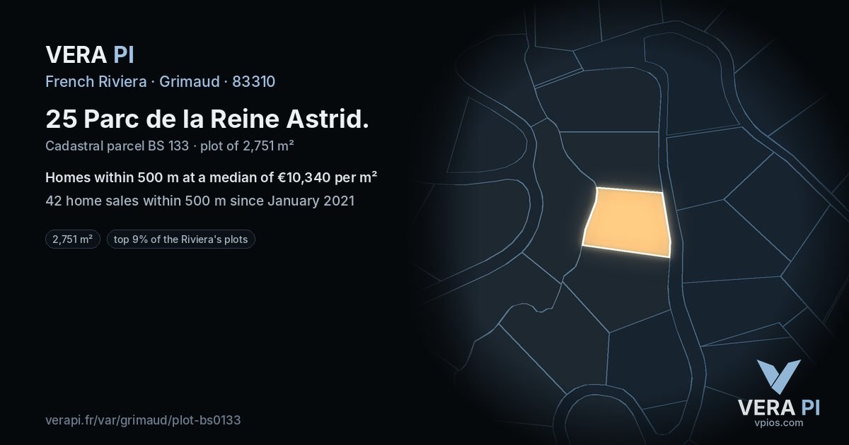 25 Parc de la Reine Astrid, Grimaud at night – the plot lit, the parcels around coloured by the prices near them