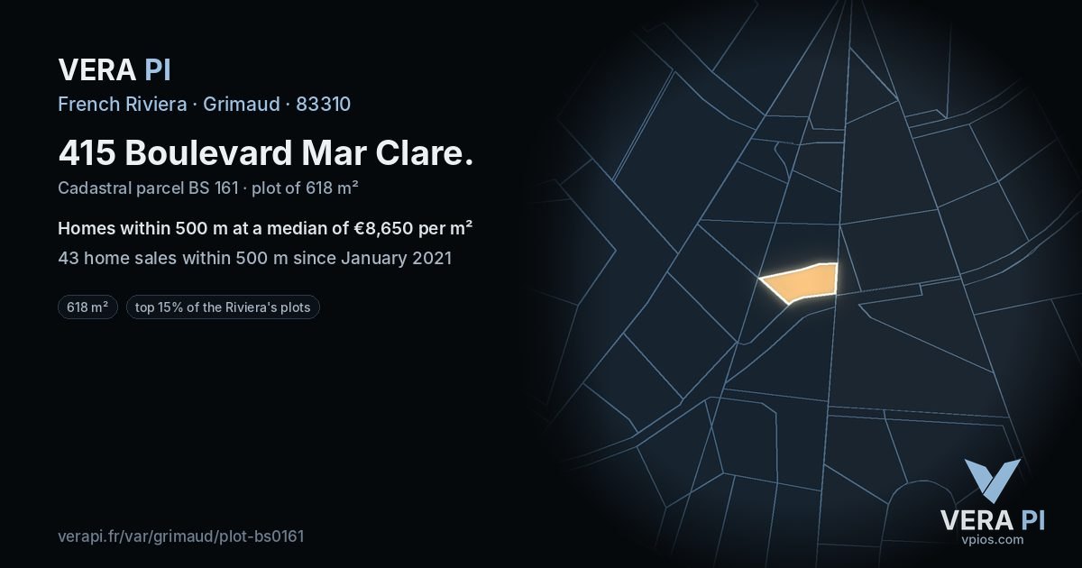 415 Boulevard Mar Clare, Grimaud at night – the plot lit, the parcels around coloured by the prices near them