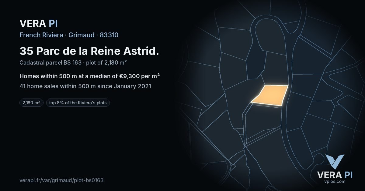 35 Parc de la Reine Astrid, Grimaud at night – the plot lit, the parcels around coloured by the prices near them