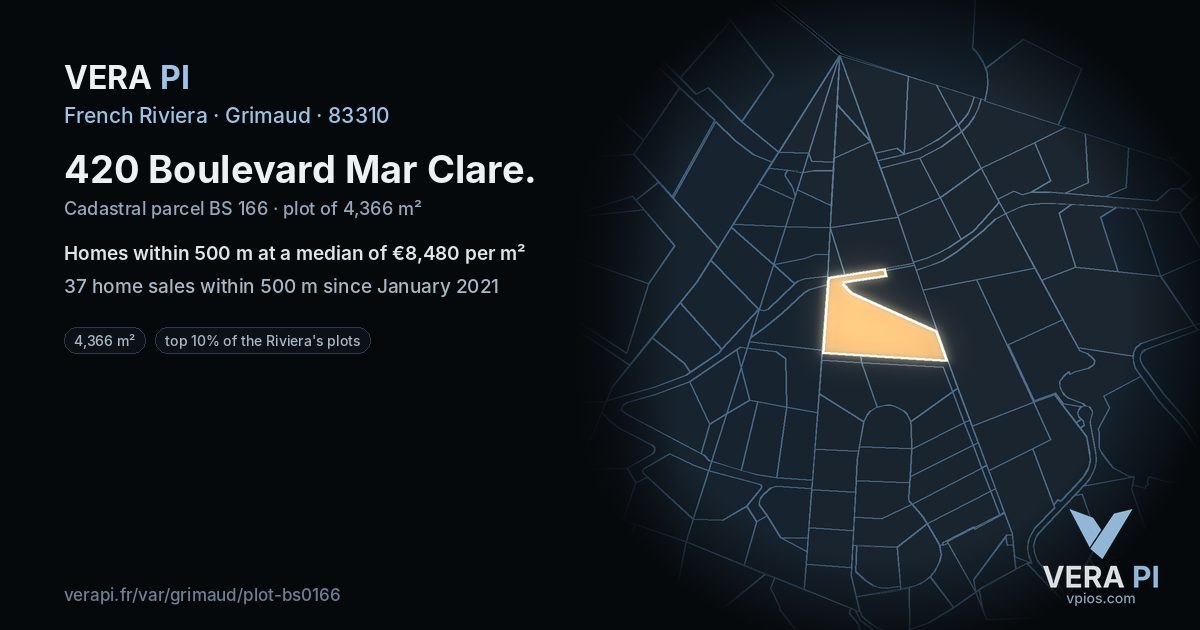 420 Boulevard Mar Clare, Grimaud at night – the plot lit, the parcels around coloured by the prices near them