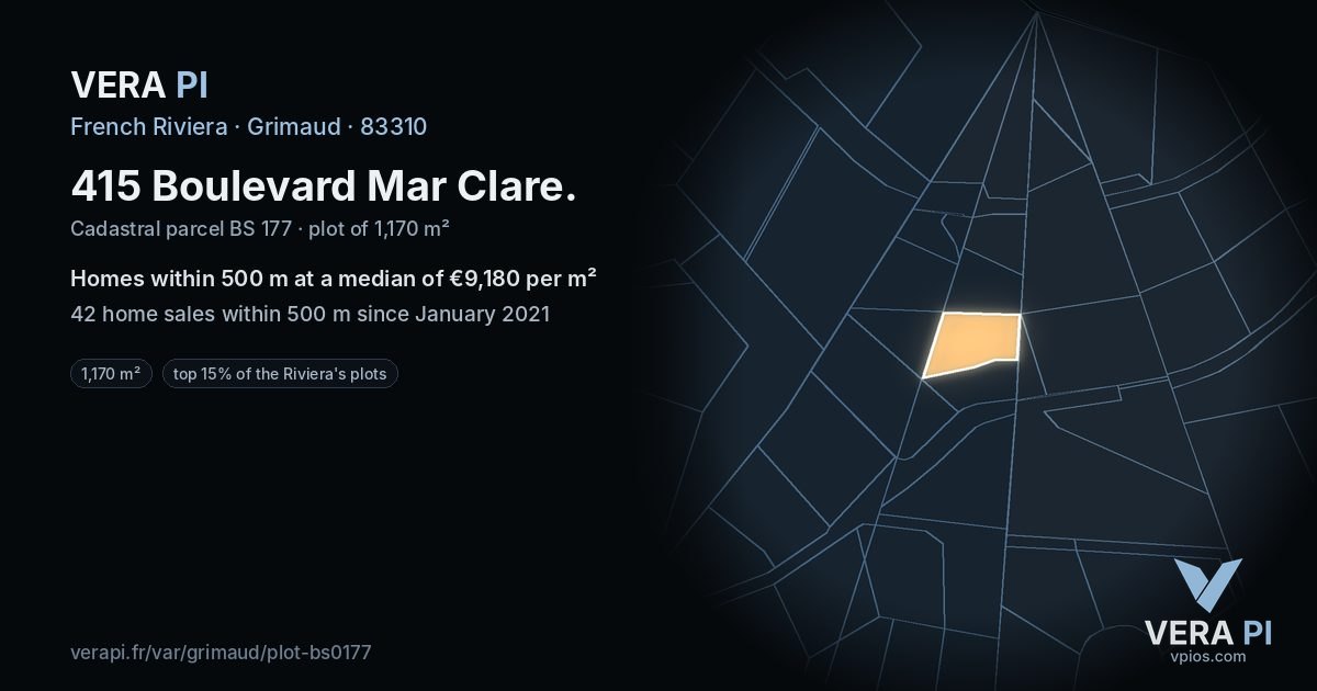 415 Boulevard Mar Clare, Grimaud at night – the plot lit, the parcels around coloured by the prices near them