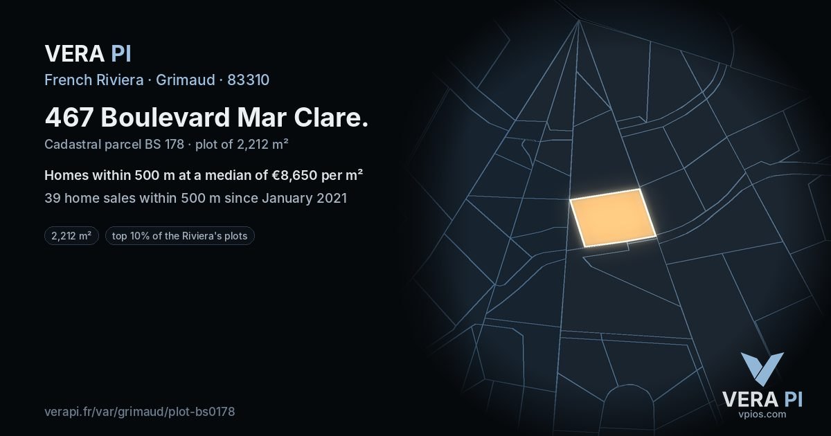 467 Boulevard Mar Clare, Grimaud at night – the plot lit, the parcels around coloured by the prices near them