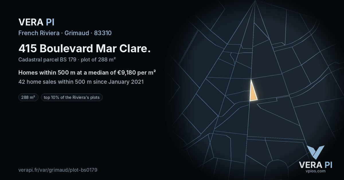 415 Boulevard Mar Clare, Grimaud at night – the plot lit, the parcels around coloured by the prices near them