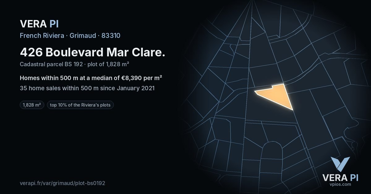 426 Boulevard Mar Clare, Grimaud at night – the plot lit, the parcels around coloured by the prices near them