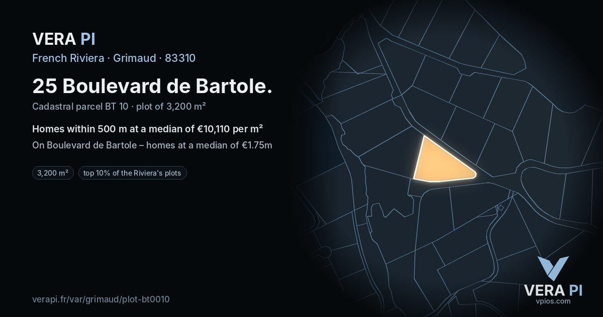 25 Boulevard de Bartole, Grimaud at night – the plot lit, the parcels around coloured by the prices near them