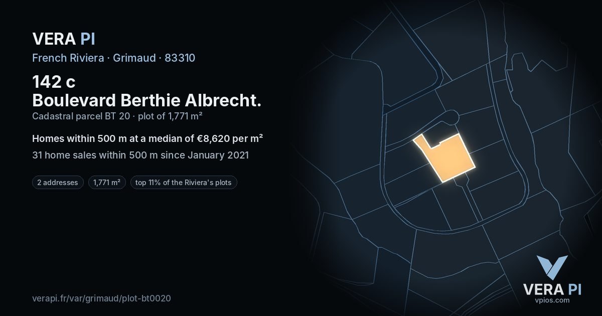142 c Boulevard Berthie Albrecht, Grimaud at night – the plot lit, the parcels around coloured by the prices near them
