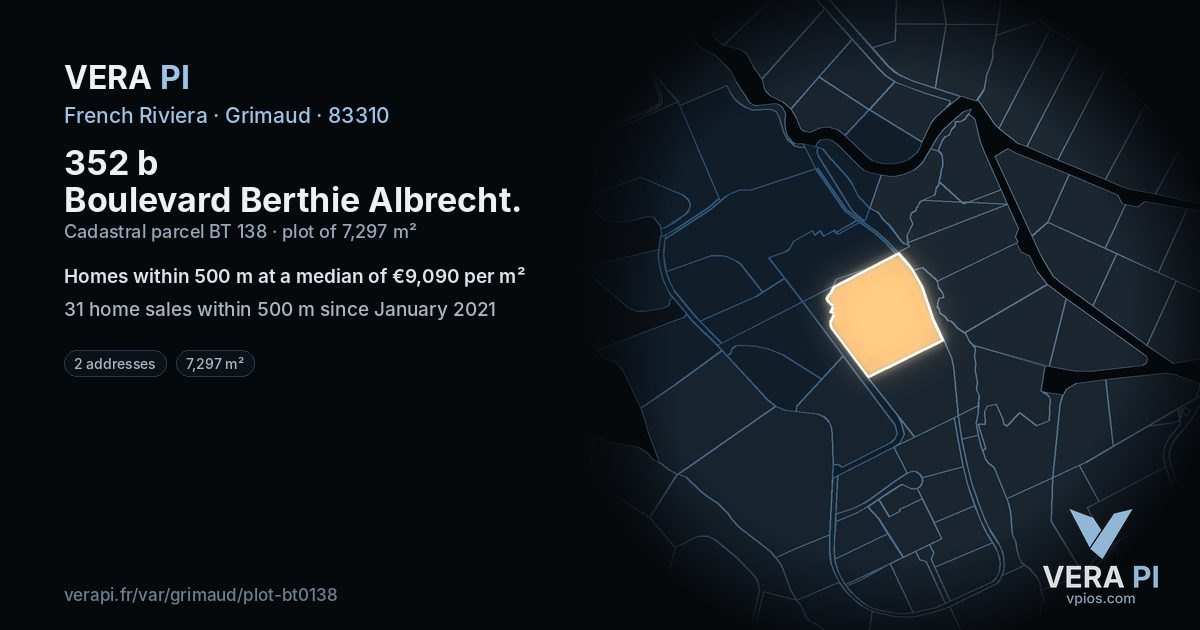 352 b Boulevard Berthie Albrecht, Grimaud at night – the plot lit, the parcels around coloured by the prices near them