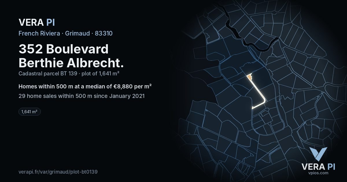 352 Boulevard Berthie Albrecht, Grimaud at night – the plot lit, the parcels around coloured by the prices near them
