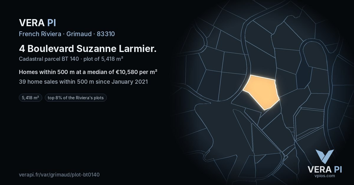 4 Boulevard Suzanne Larmier, Grimaud at night – the plot lit, the parcels around coloured by the prices near them