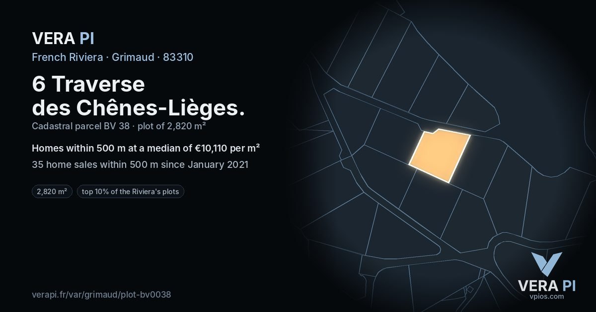 6 Traverse des Chênes-Lièges, Grimaud at night – the plot lit, the parcels around coloured by the prices near them