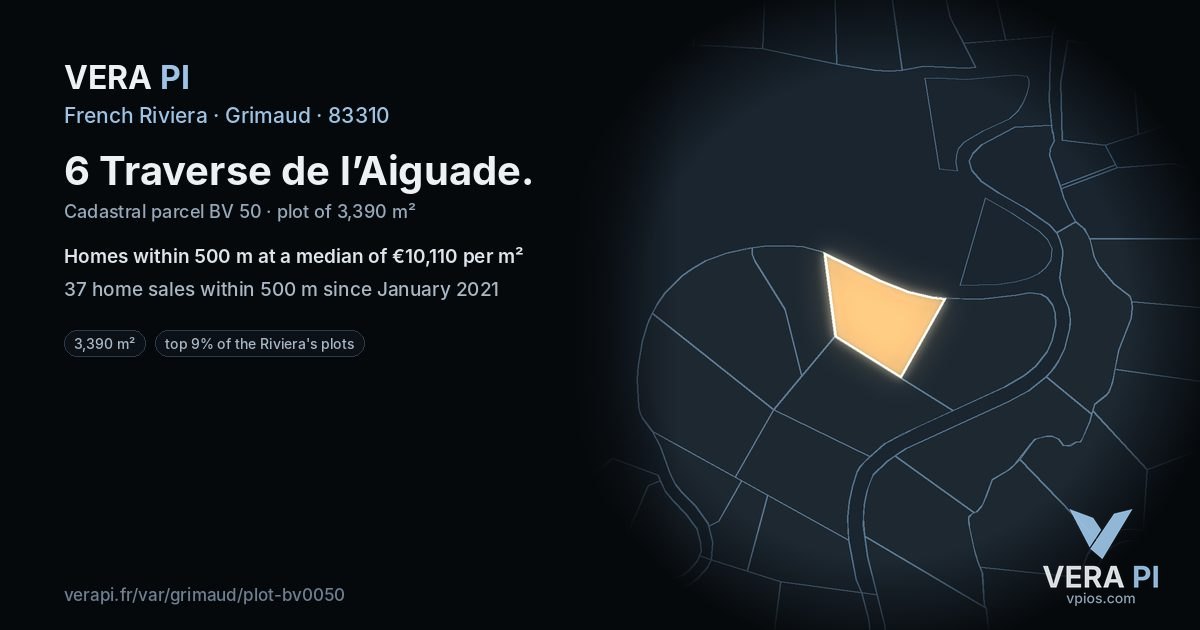 6 Traverse de l’Aiguade, Grimaud at night – the plot lit, the parcels around coloured by the prices near them