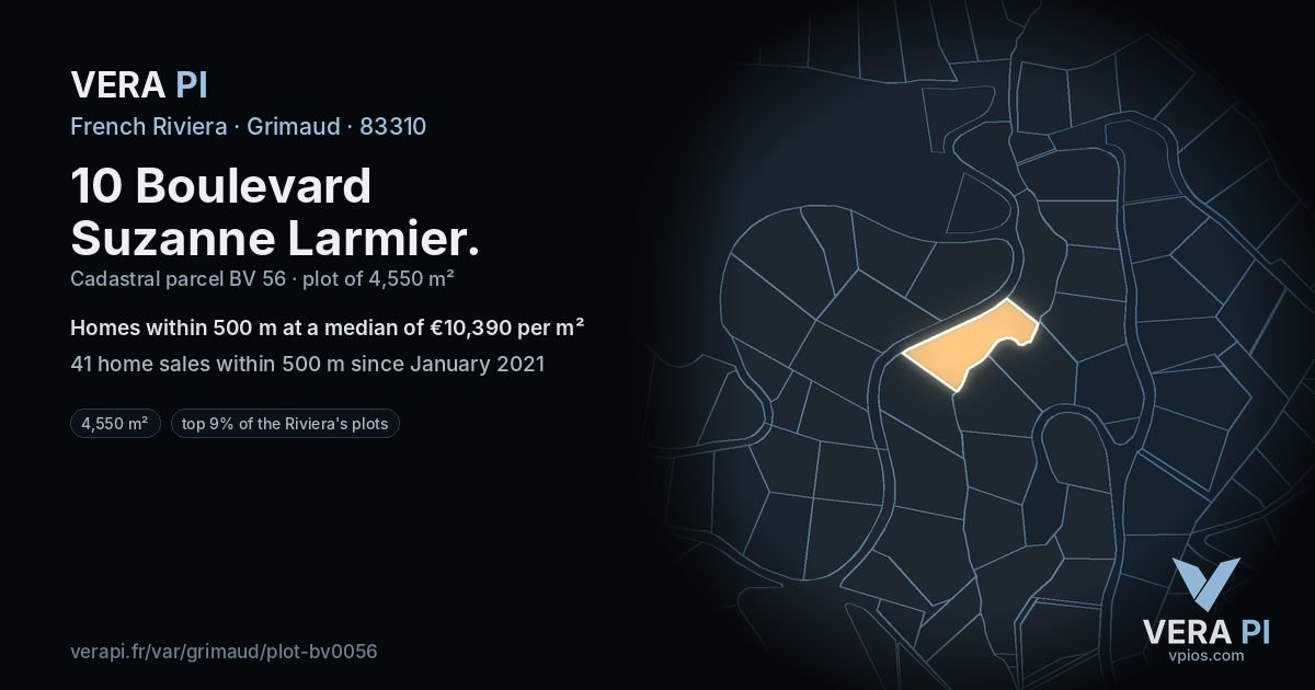 10 Boulevard Suzanne Larmier, Grimaud at night – the plot lit, the parcels around coloured by the prices near them