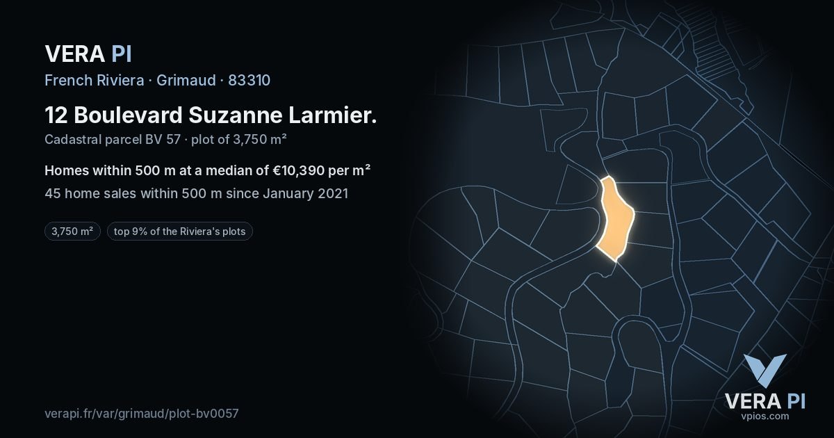 12 Boulevard Suzanne Larmier, Grimaud at night – the plot lit, the parcels around coloured by the prices near them