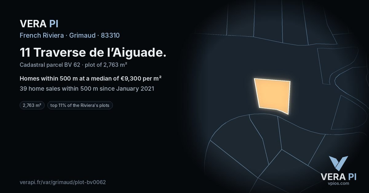 11 Traverse de l’Aiguade, Grimaud at night – the plot lit, the parcels around coloured by the prices near them