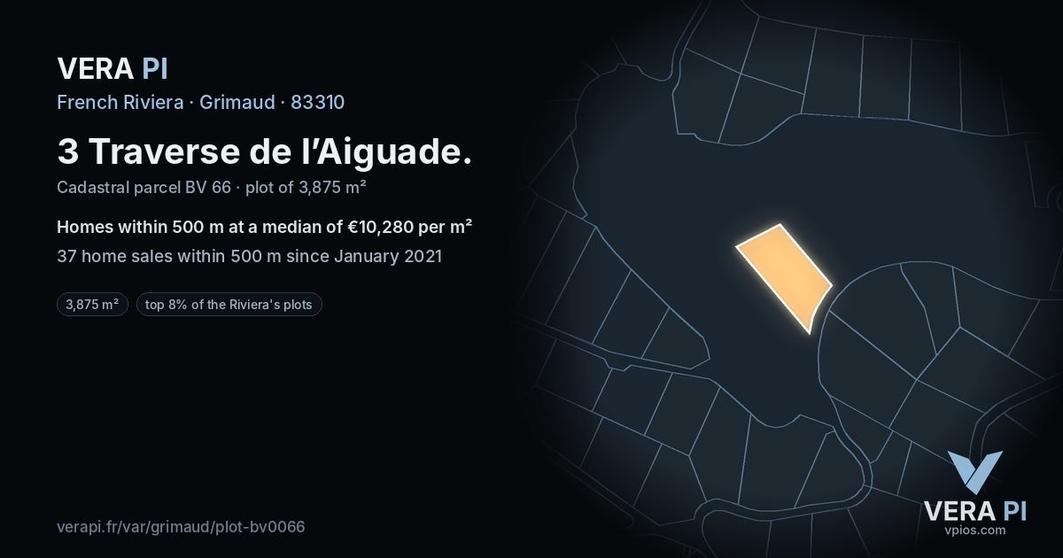 3 Traverse de l’Aiguade, Grimaud at night – the plot lit, the parcels around coloured by the prices near them