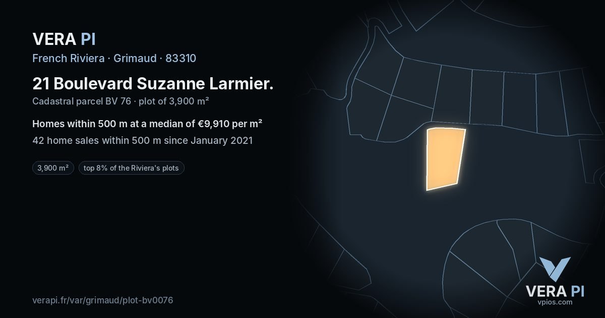 21 Boulevard Suzanne Larmier, Grimaud at night – the plot lit, the parcels around coloured by the prices near them