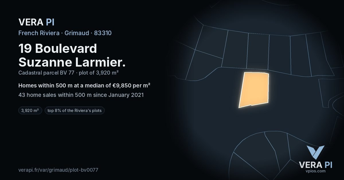 19 Boulevard Suzanne Larmier, Grimaud at night – the plot lit, the parcels around coloured by the prices near them