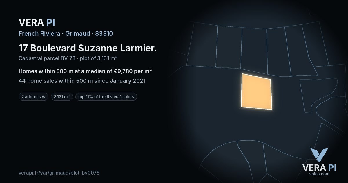 17 Boulevard Suzanne Larmier, Grimaud at night – the plot lit, the parcels around coloured by the prices near them
