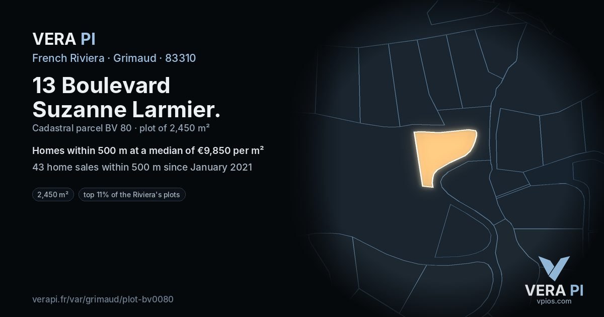 13 Boulevard Suzanne Larmier, Grimaud at night – the plot lit, the parcels around coloured by the prices near them