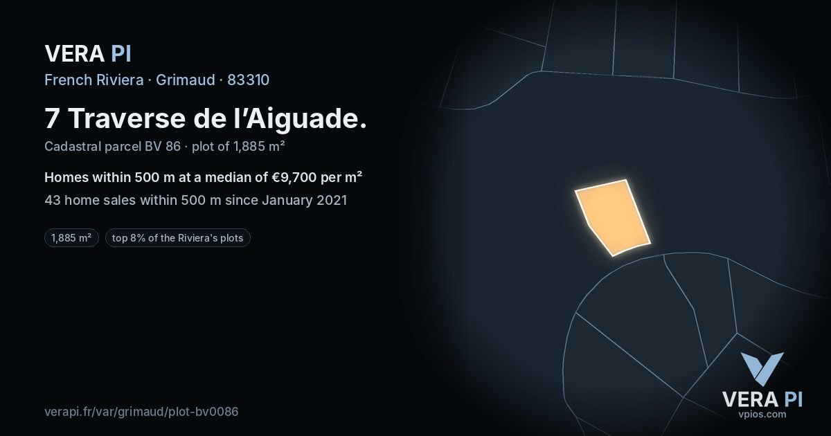 7 Traverse de l’Aiguade, Grimaud at night – the plot lit, the parcels around coloured by the prices near them