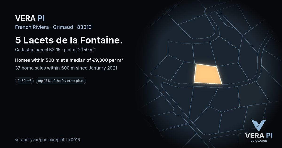 5 Lacets de la Fontaine, Grimaud at night – the plot lit, the parcels around coloured by the prices near them