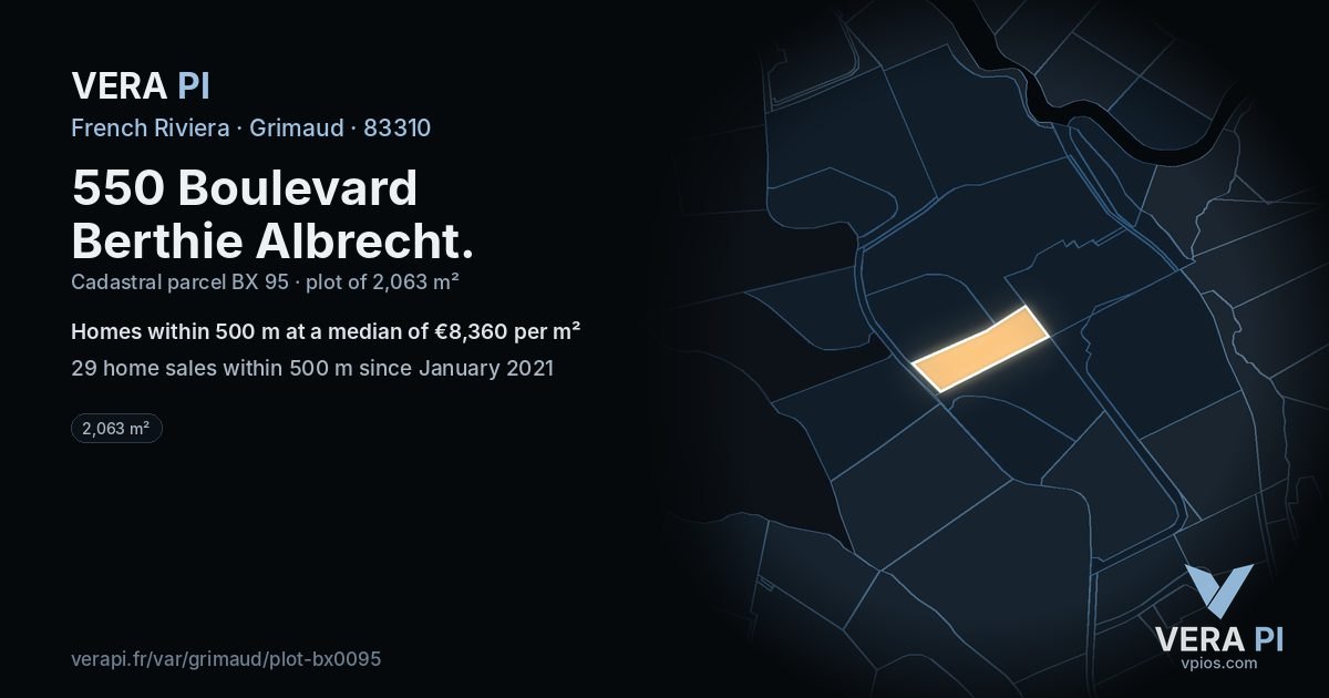 550 Boulevard Berthie Albrecht, Grimaud at night – the plot lit, the parcels around coloured by the prices near them
